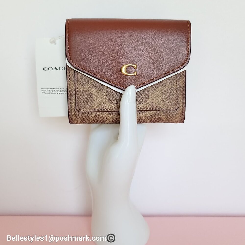 COACH Wyn Small Wallet In Colorblocked Signature Canvas & Leather-Tan Rust